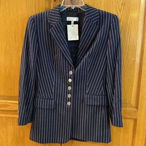 ESCADA Classic Navy Blue Wool Pinstripe Jacket. Sz 38; US 6-8; Like-New